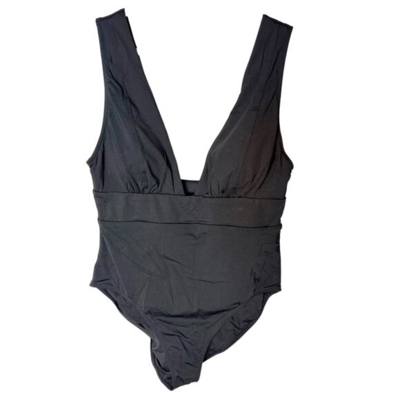 ANDIE New Black Mykonos Plunge One Piece Swimsuit Bathing Suit Tall Torso XL XLT - Picture 2 of 10